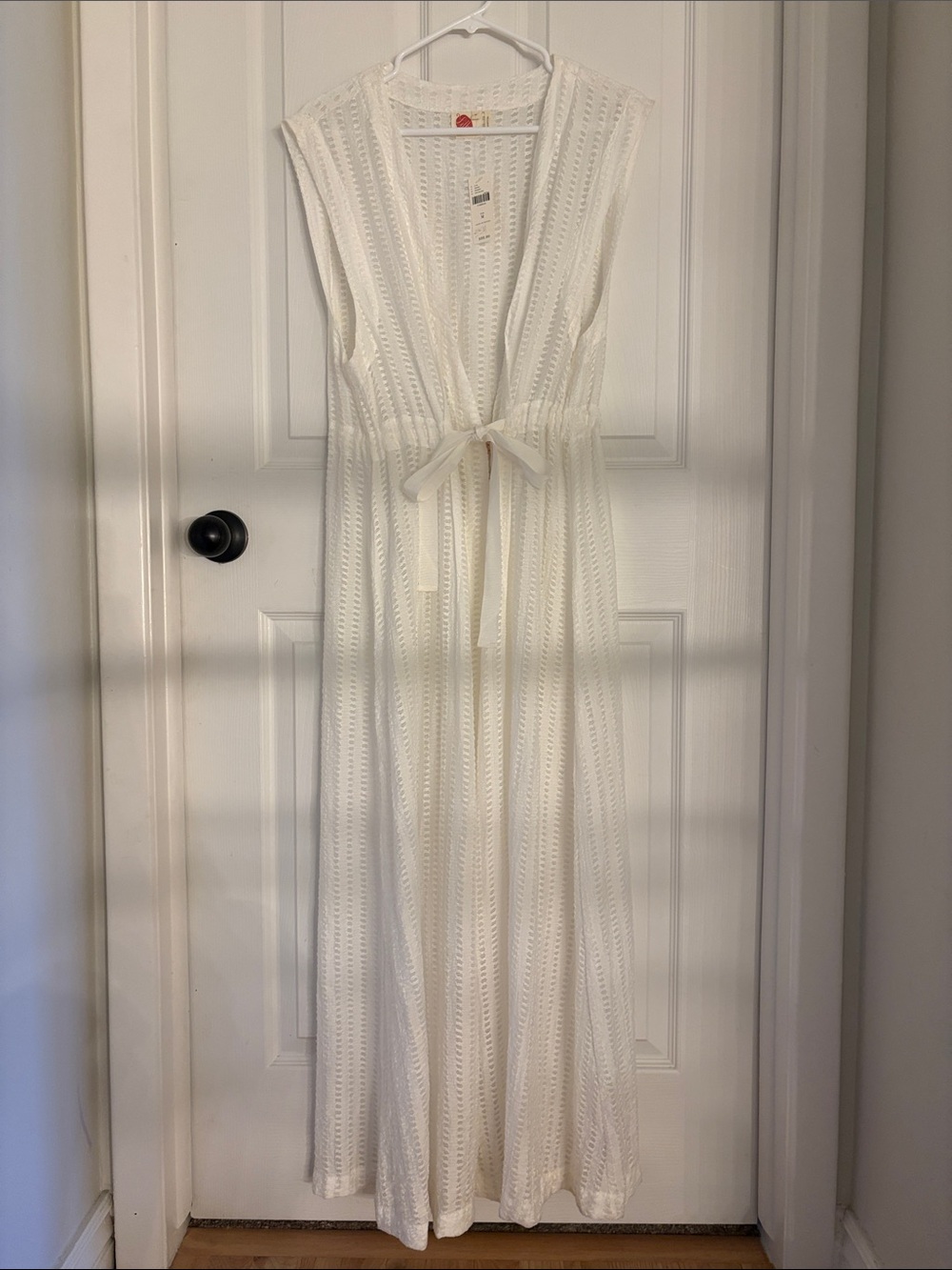 Anthropologie Cream Crochet Maxi Robe with Tie